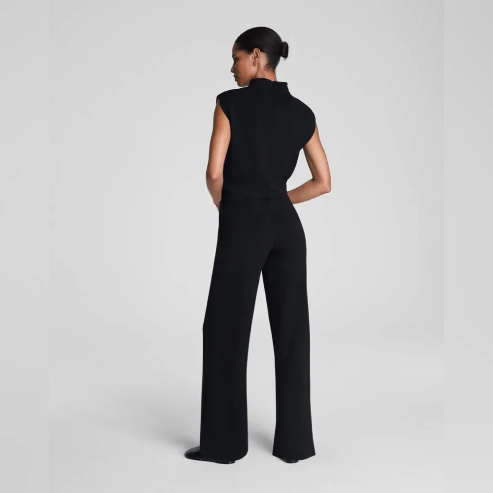SPANX AirEssentials Mockneck Jumpsuit Sleeveless Black Wide-Leg Size Large - Picture 2 of 9
